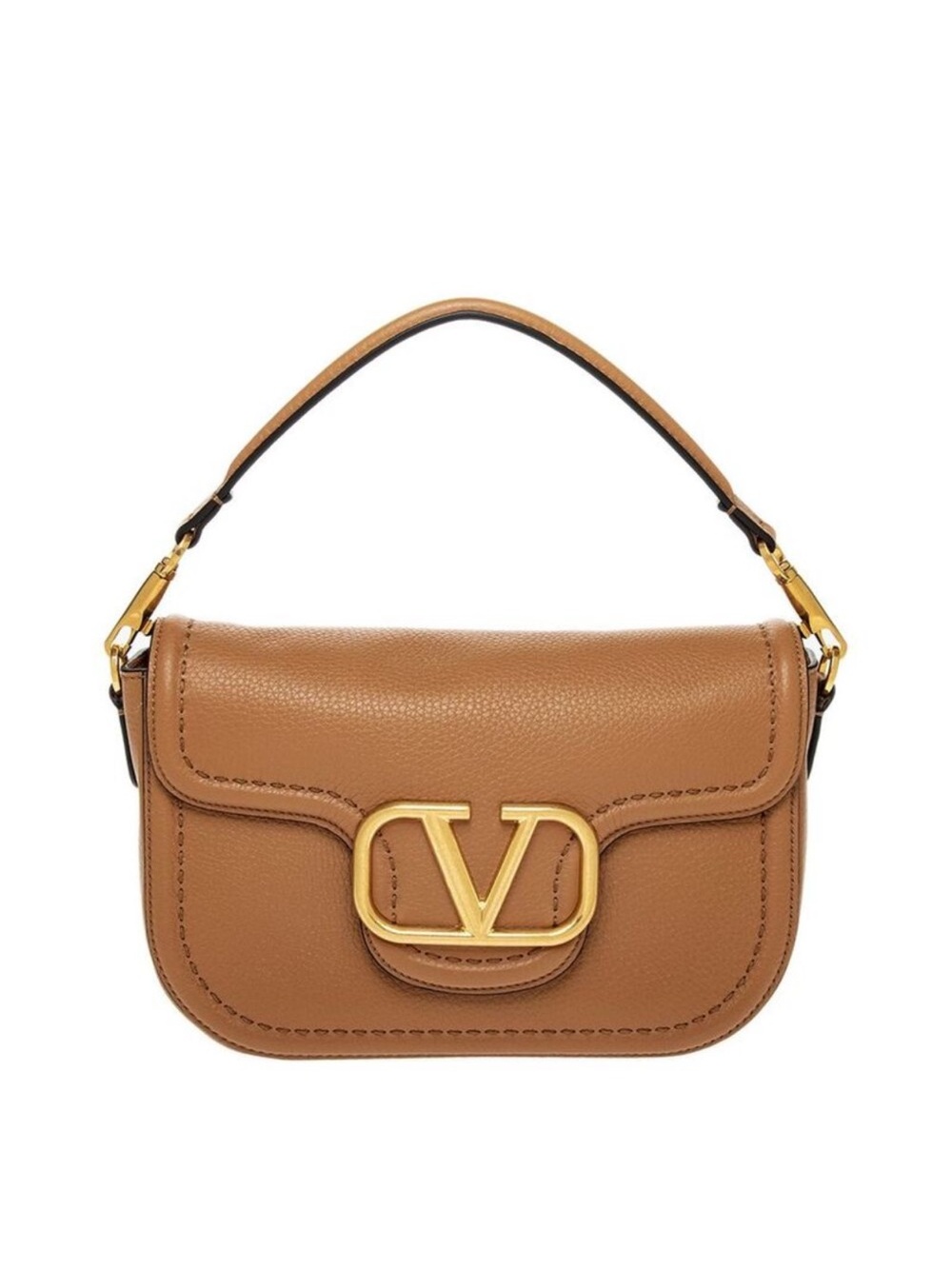 Valentino Garavani Camel/Tan Leather Shoulder Bag with Gold V Logo - Picture 1 of 10